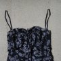 FC096 J.Crew Black Blue Floral Print Strapless Dress