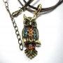 YZ1070 Retro Style rhinestone Bronze owl Necklace