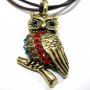 YZ1071 rhinestone Bronze owl Necklace