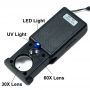 LOP06 Pocket Magnifier Jewelry Loupe LED UV Currency 30X-60X