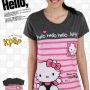 STHK208 - Setelan Celana Pendek Hello Kitty Stripe Pink Never Say 