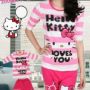 STHK222 - Setelan Celana Selutut Hello Kitty Loves U Pink Stripe