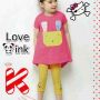 STKD45 - Setelan Kids Rabbit Pink Yellow Aplikasi Kantong+Kuping