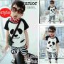 STKDL24 - Setelan Kids Panda + Kantong + Celana Stripe