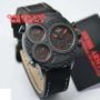 SWISS ARMY SA-2178 BLACK RED LEATHER TRIPLE TIME