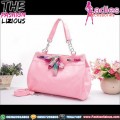 Tas Fashion Wanita - Pink Chain Rhombus Ribbon Bag