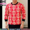 Sweater Pria Import - Red Batik Fullprint