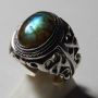 Cincin perak motif Api batu Labradorite