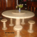 Meja marmer antik dm 140cm plus puteran tengah 60cm plus 4pc stool